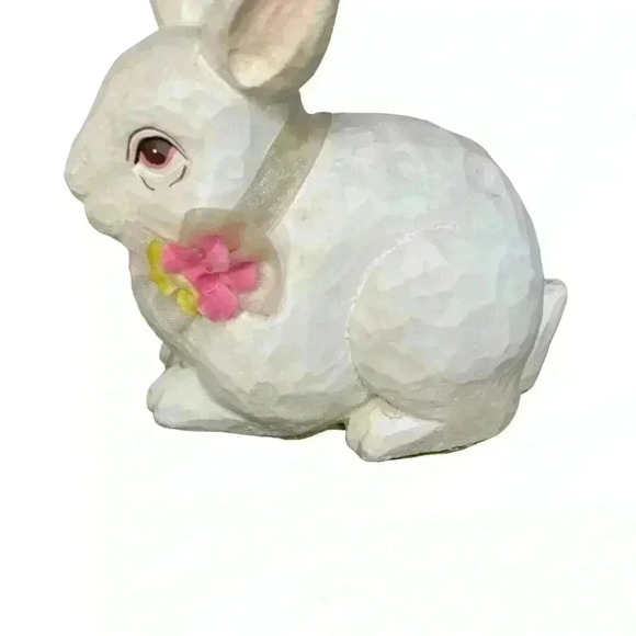 White Crackle Finish Bunny with Ribbon - Picture 6 of 10